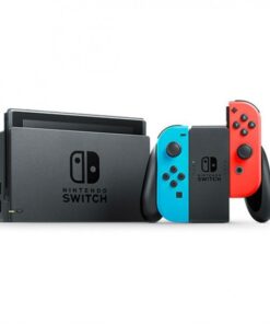 Nintendo switch with neon blue and neon red joy-con